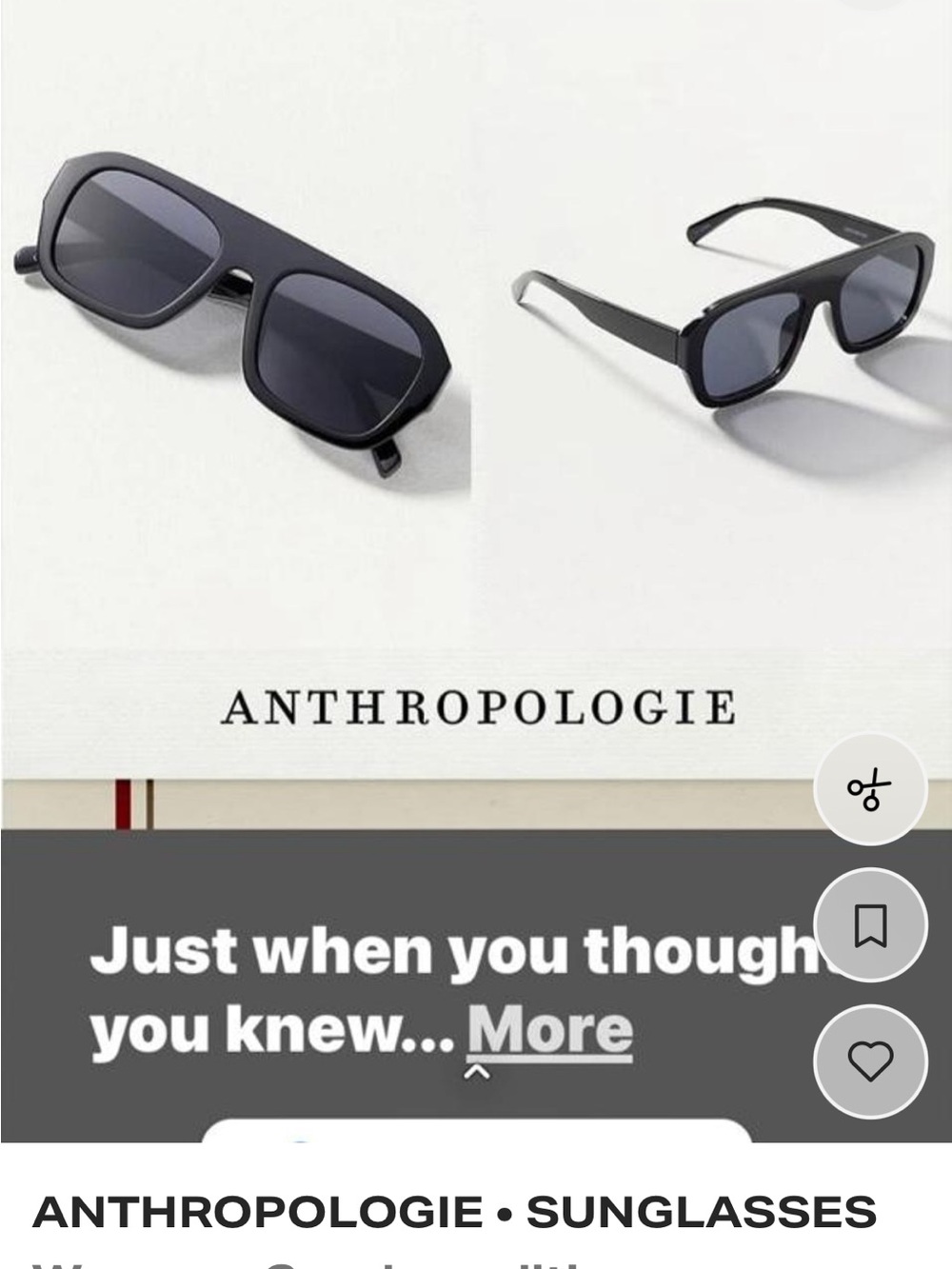 Anthropologie Black Sunglasses with Dark Gray Lenses